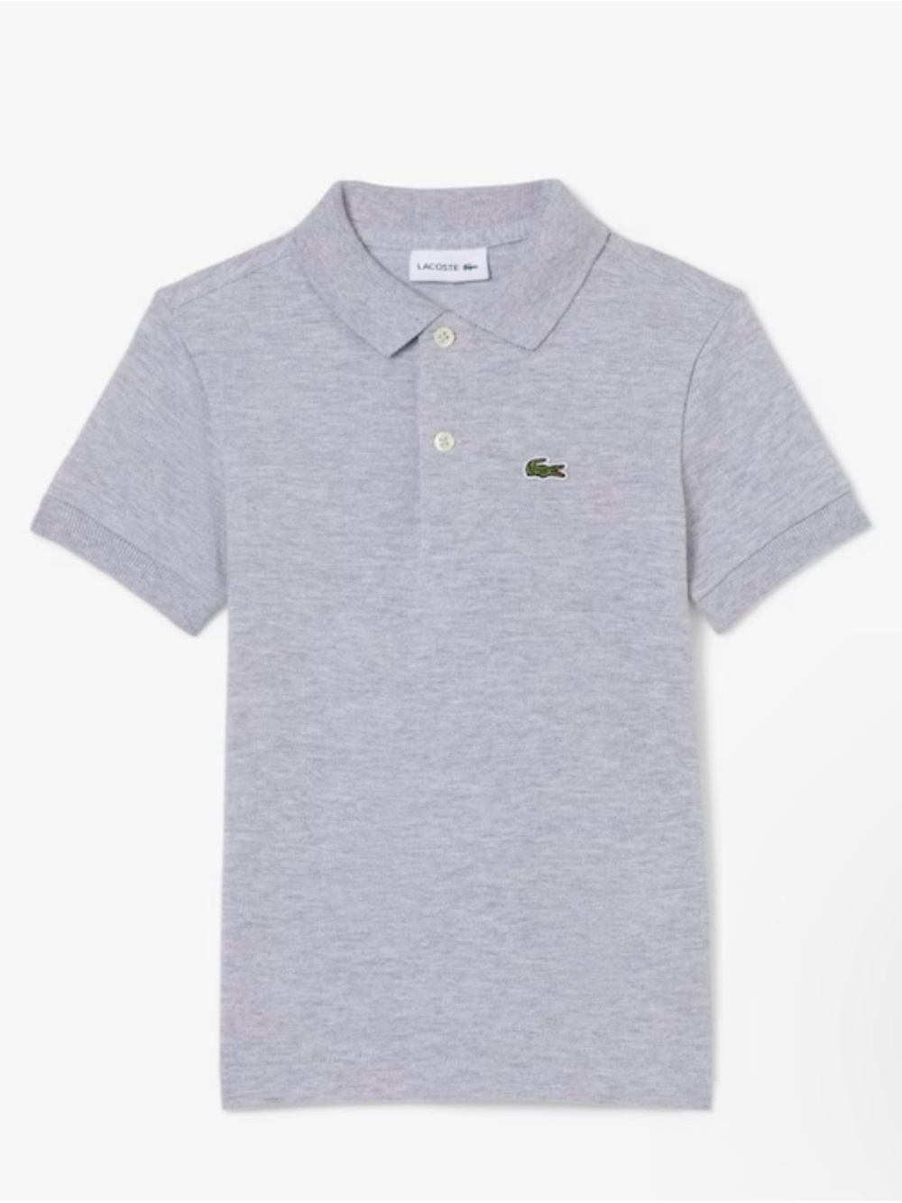 Lacoste Light Grey Boys' Short-Sleeve Polo with Green Crocodile